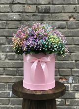 Цветочная композиция из Гипсофила и Розы в шляпной коробке в Соль-Илецке