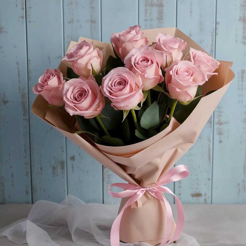 9 розовых роз в Соль-Илецке Букет цветов из: Розы в Соль-Илецке