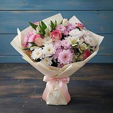 Букет цветов из:  Хризантемы, Альстромерии и Розы в Соль-Илецке