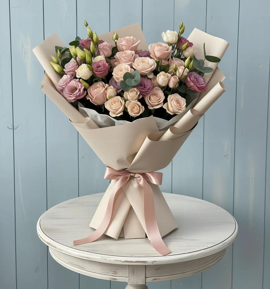 Букет цветов из: Розы и Лизиантусы в Соль-Илецке