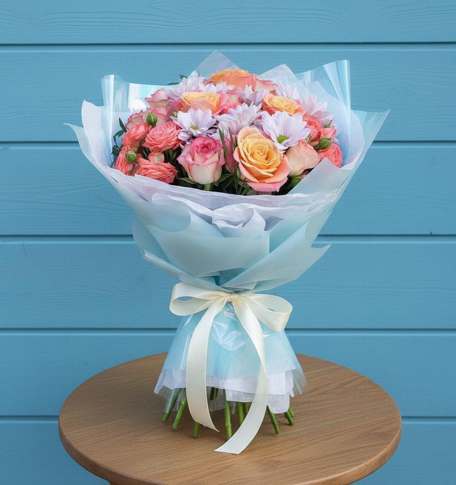 Букет цветов из: Хризантемы и Розы в Соль-Илецке